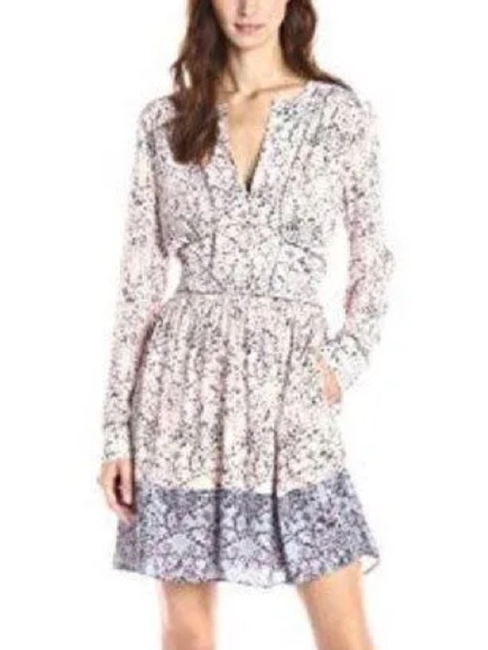 BCBGMaxAzria Pink and Navy Floral Long-Sleeve Mini Dress